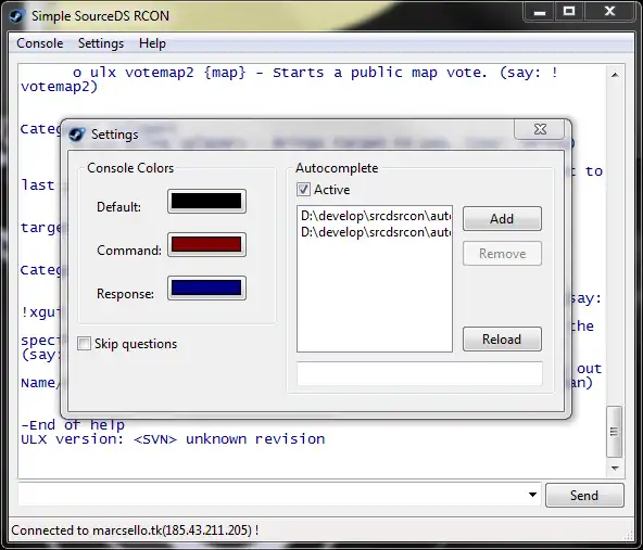 Загрузите веб-инструмент или веб-приложение Simple SourceDS RCON