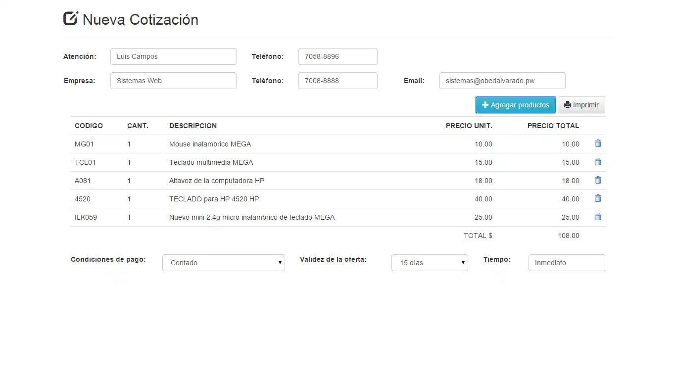 Download web tool or web app Sistema de cotizaciones