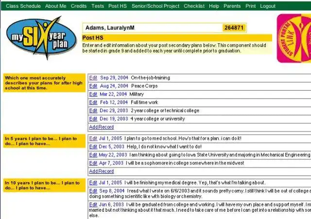 Загрузите веб-инструмент или веб-приложение Шестилетний план для старшеклассников