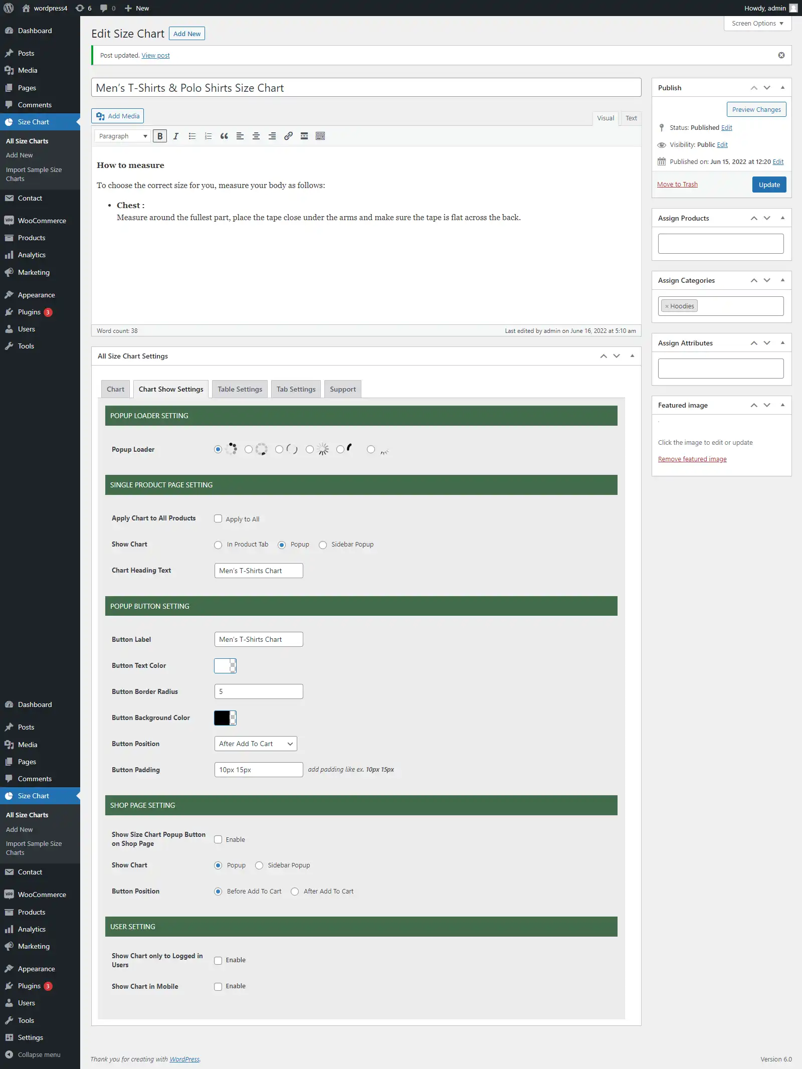 Download web tool or web app Size Chart Product For WooCommerce