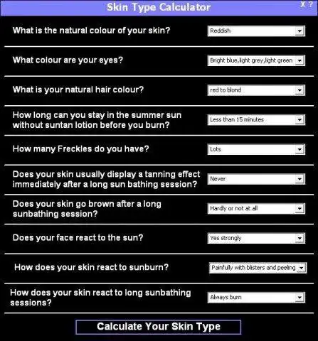 Download web tool or web app Skin Type Calculator