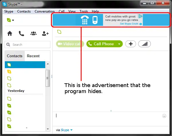 Download web tool or web app Skype Ad Remover