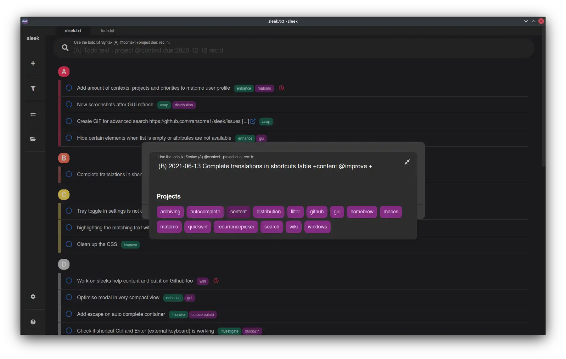 Téléchargez l'outil Web ou l'application Web élégante - gestionnaire todo.txt open-source