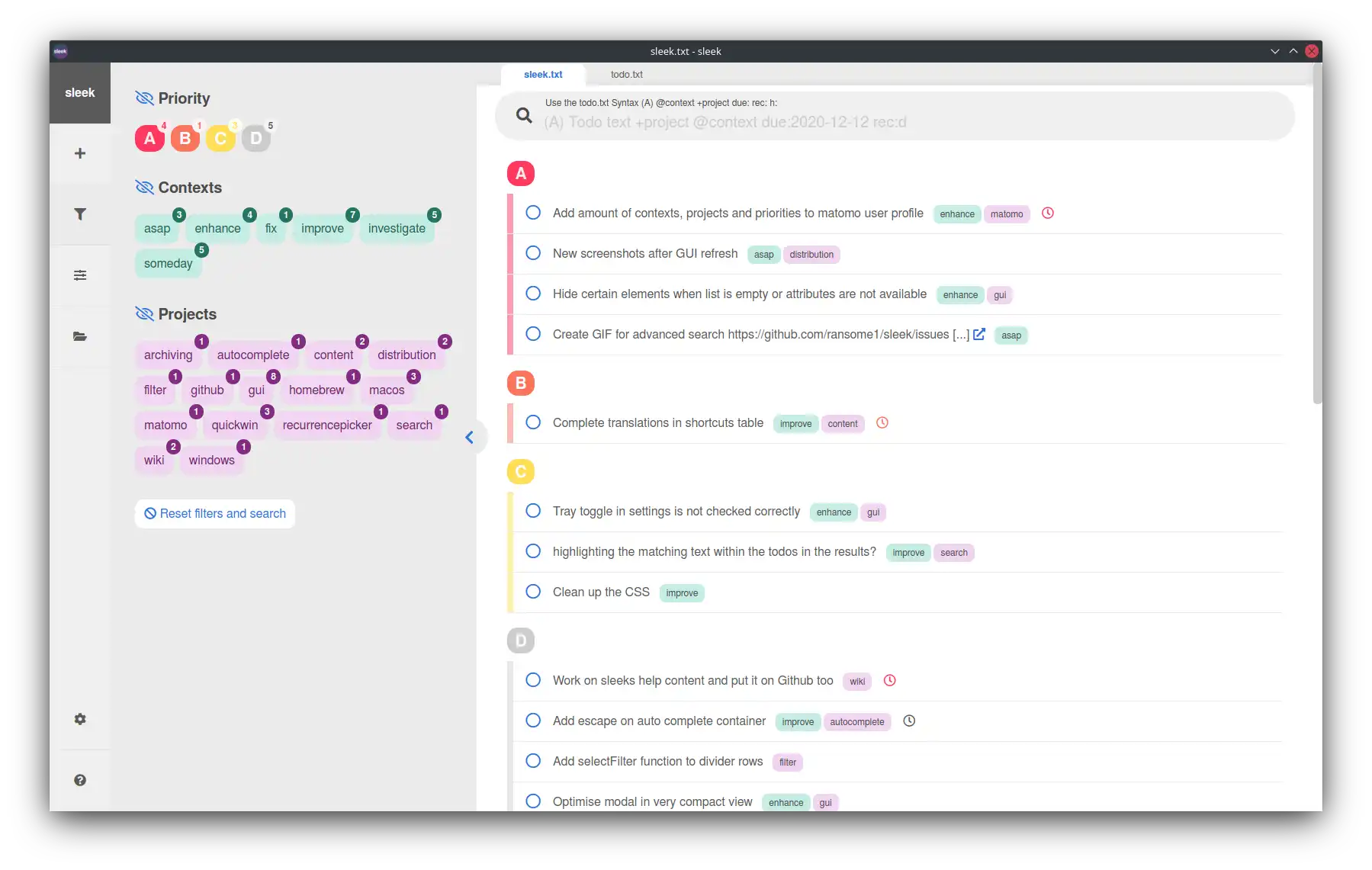 Download web tool or web app sleek - Todo.txt app