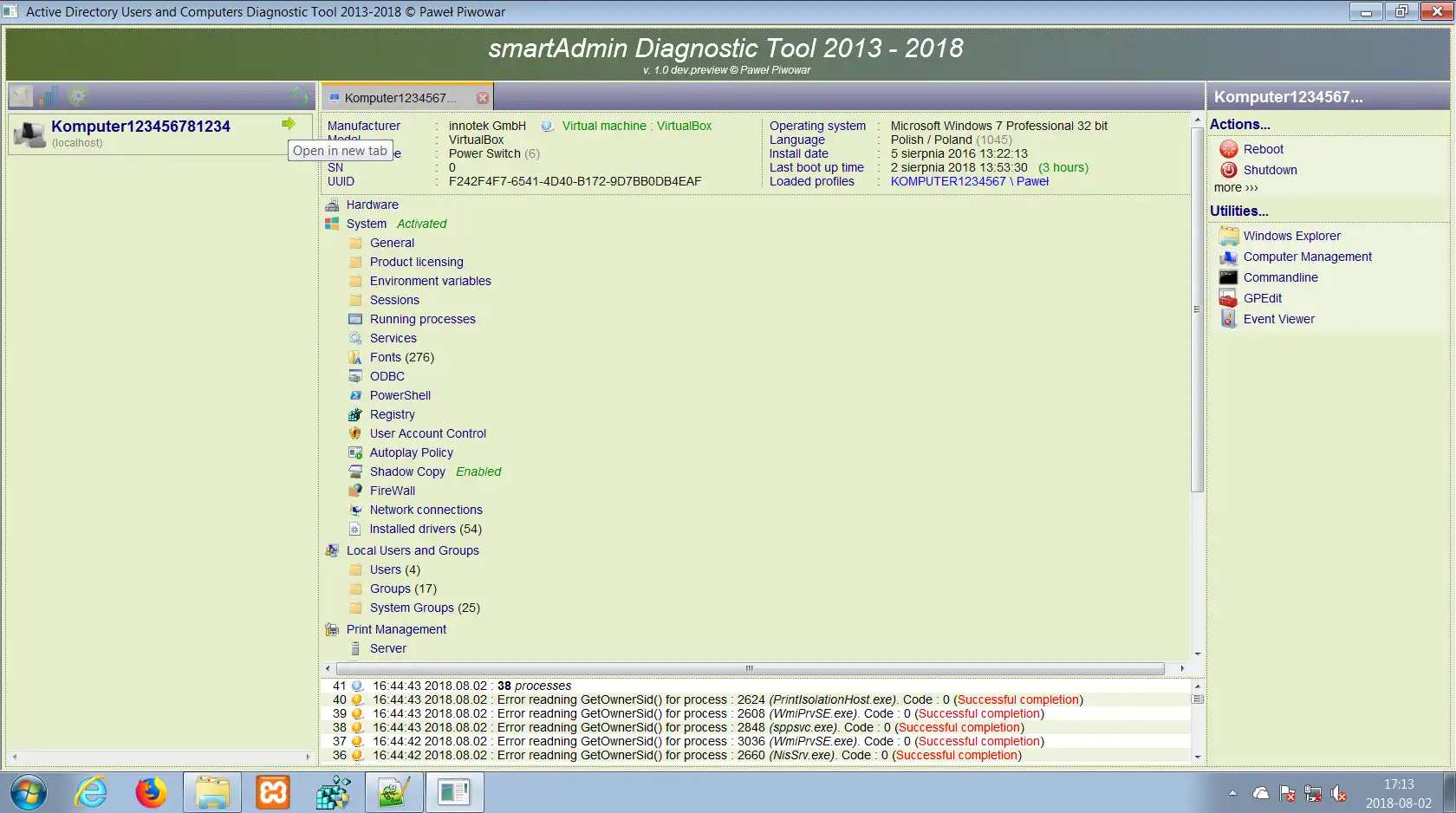 Pobierz narzędzie internetowe lub aplikację internetową smartADmin Narzędzie diagnostyczne