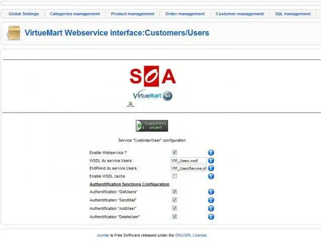 Download web tool or web app SOA For Virtuemart (WebServices)