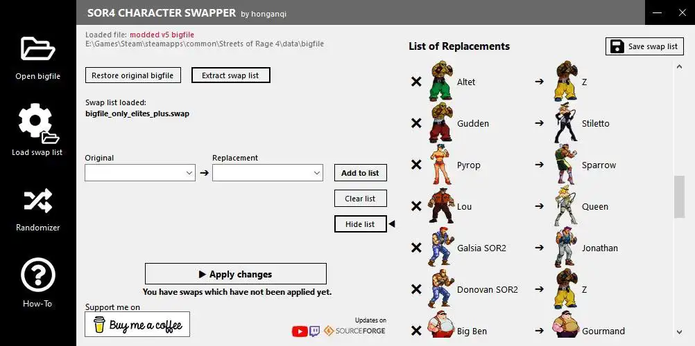 Download web tool or web app SOR4 Character Swapper