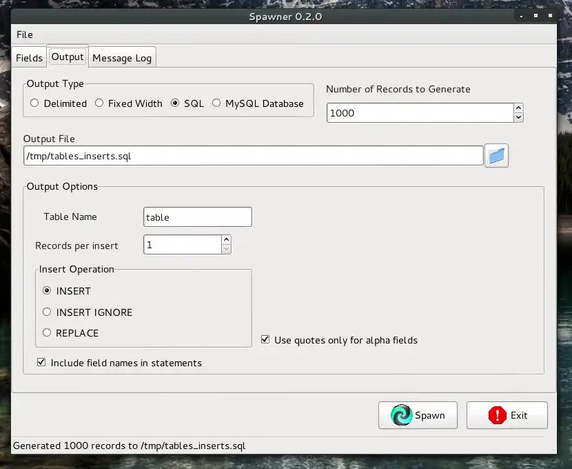 Download web tool or web app Spawner Data Generator