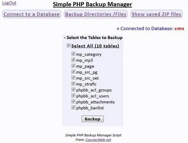 Tải xuống công cụ web hoặc ứng dụng web sPBM - Trình quản lý sao lưu PHP đơn giản