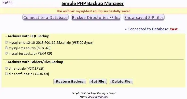 Baixe a ferramenta da web ou o aplicativo da web sPBM - Simple PHP Backup Manager