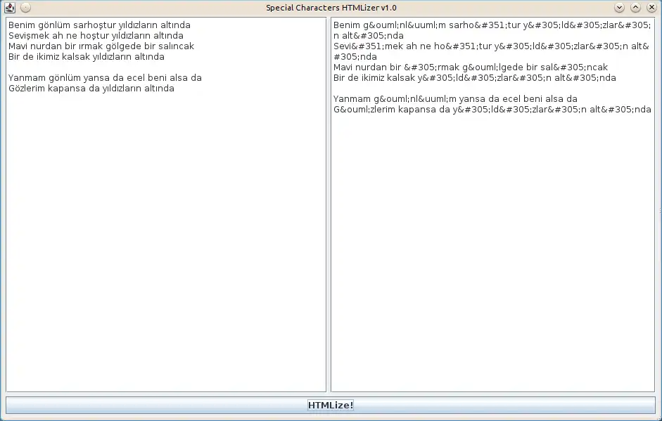 Download web tool or web app Special Characters HTMLizer