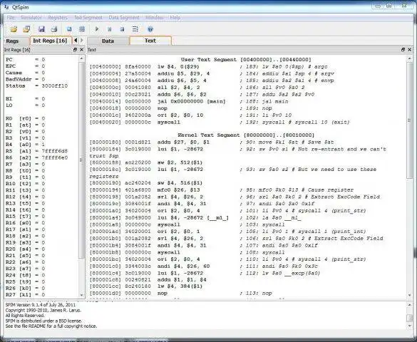 Descargue la herramienta web o la aplicación web spim mips simulator