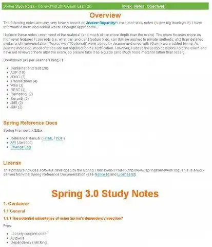 Download web tool or web app Spring Certification Study Notes