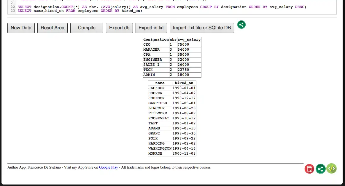 Download web tool or web app SQLite Editor  Compiler