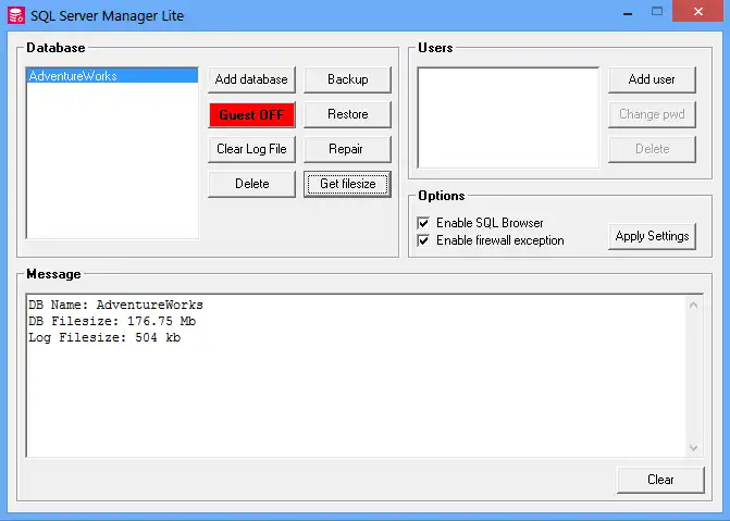 Muat turun alat web atau aplikasi web SQL Server Manager Lite