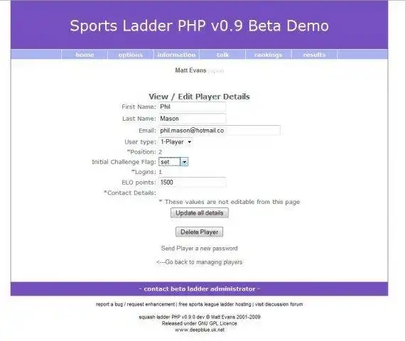 Download web tool or web app squash ladder PHP