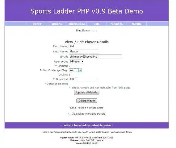 Download web tool or web app squash ladder PHP to run in Linux online