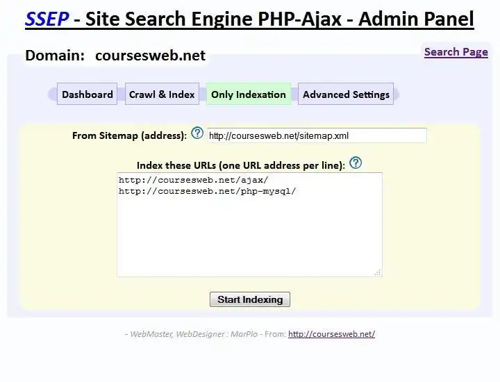 Download web tool or web app SSEP - Site Search Engine PHP-Ajax