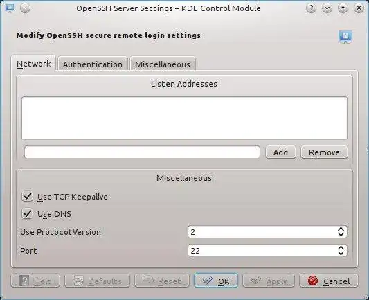Загрузите веб-инструмент или веб-приложение Конфигуратор сервера SSH (kcm_sshd)