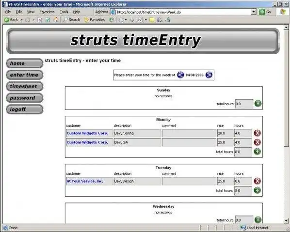 下载 Web 工具或 Web 应用程序 Struts Time Entry