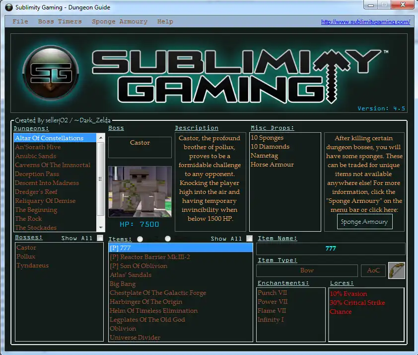 Download de webtool of webapp Sublimity Gaming Dungeon Guide om online onder Linux te draaien