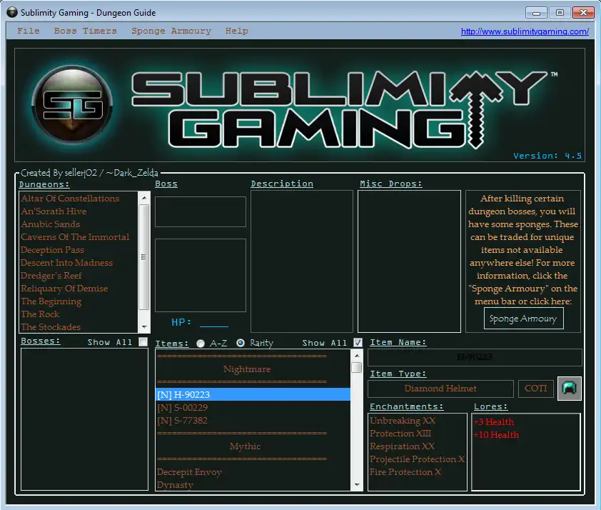 Muat turun alat web atau aplikasi web Sublimity Gaming Dungeon Guide untuk dijalankan di Linux dalam talian