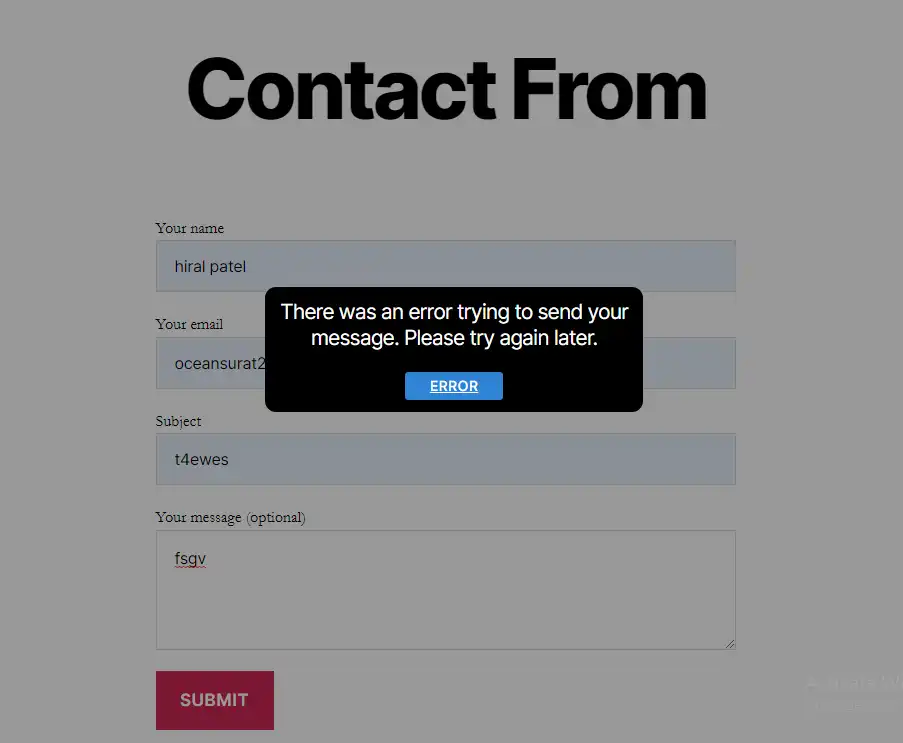 Télécharger l'outil Web ou l'application Web Succès Échec Message contextuel pour le contact