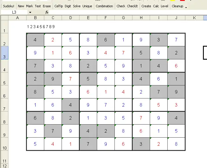 웹 도구 또는 웹 앱 Sudoku 스프레드시트 다운로드
