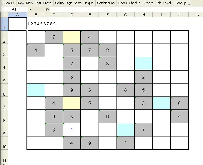웹 도구 또는 웹 앱 Sudoku 스프레드시트 다운로드