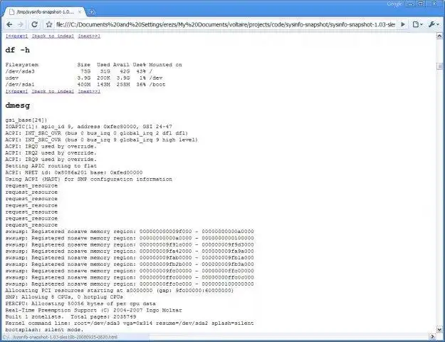 Download web tool or web app sysinfo-snapshot