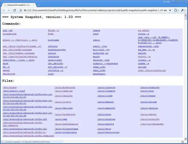 Download web tool or web app sysinfo-snapshot