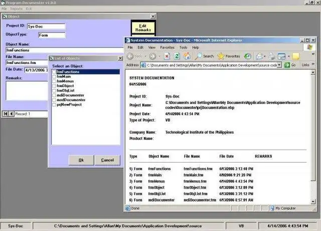 Download web tool or web app System Documentation