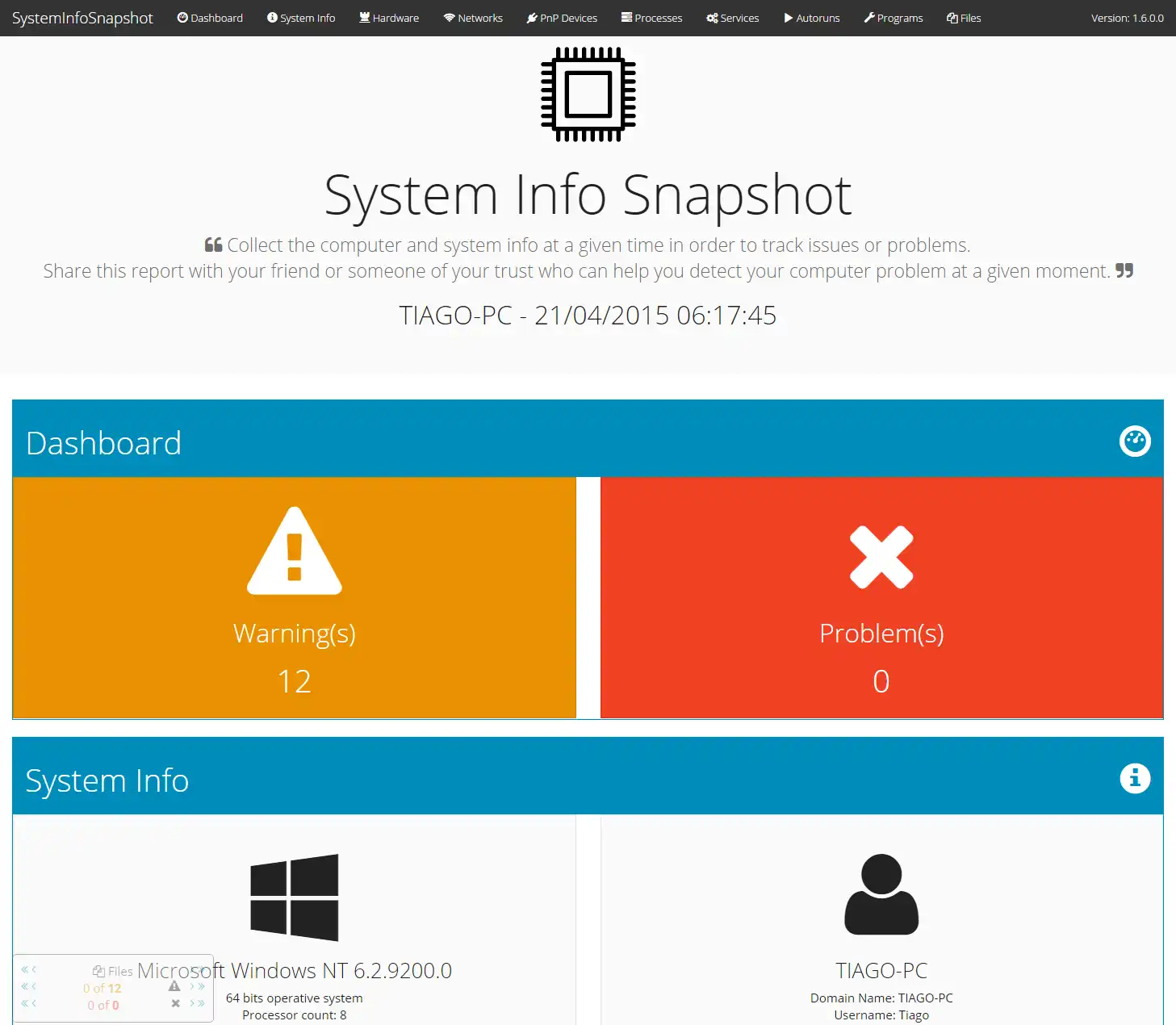 Download web tool or web app SystemInfoSnapshot