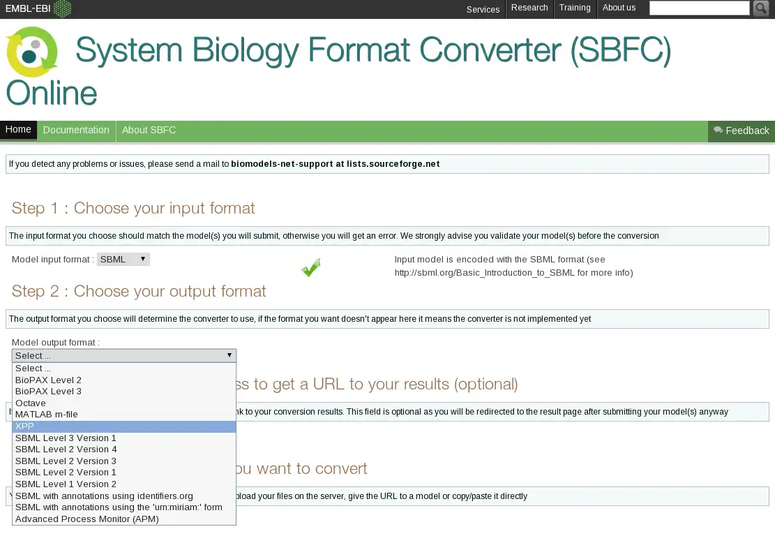 Загрузите веб-инструмент или веб-приложение Конвертер формата системной биологии