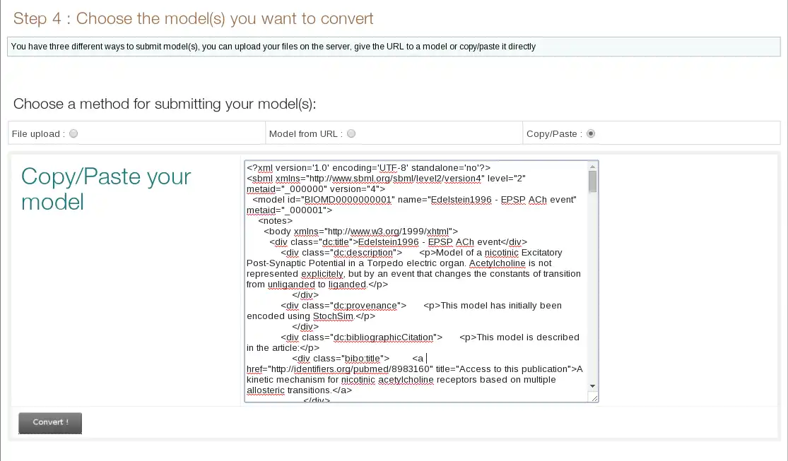 Download web tool or web app Systems Biology Format Converter