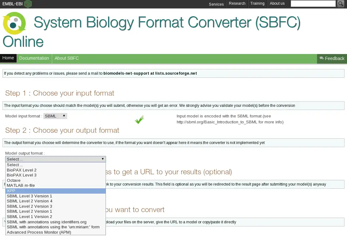 Download web tool or web app Systems Biology Format Converter to run in Windows online over Linux online