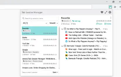 ابزار وب یا برنامه وب Tab-Session-Manager را دانلود کنید