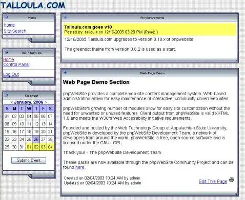 Download web tool or web app Talloula.com phpwebsite Themes  Mods to run in Linux online