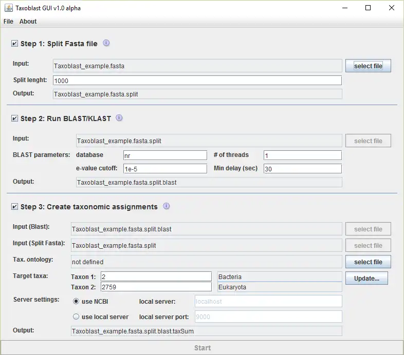 Download web tool or web app Taxoblast to run in Windows online over Linux online