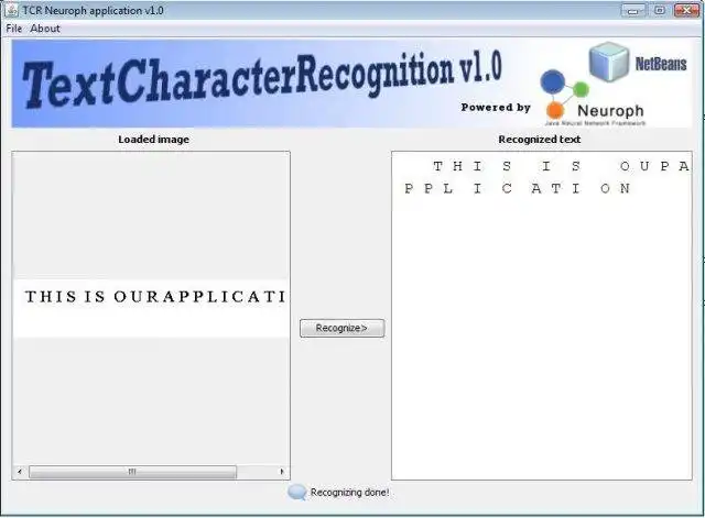 Pobierz narzędzie internetowe lub aplikację internetową TCR Neuroph -Text Character Recognition, aby działać w systemie Windows online za pośrednictwem systemu Linux online