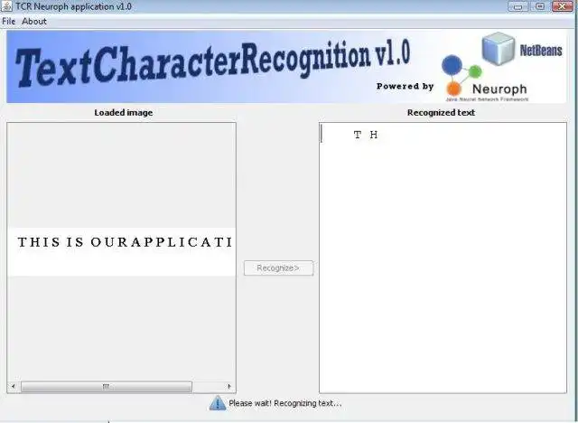 Pobierz narzędzie internetowe lub aplikację internetową TCR Neuroph -Text Character Recognition, aby działać w systemie Windows online za pośrednictwem systemu Linux online