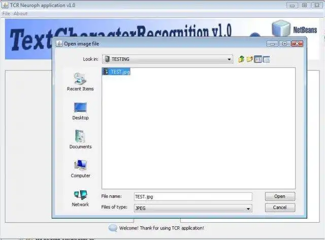 Pobierz narzędzie internetowe lub aplikację internetową TCR Neuroph -Text Character Recognition, aby działać w systemie Windows online za pośrednictwem systemu Linux online