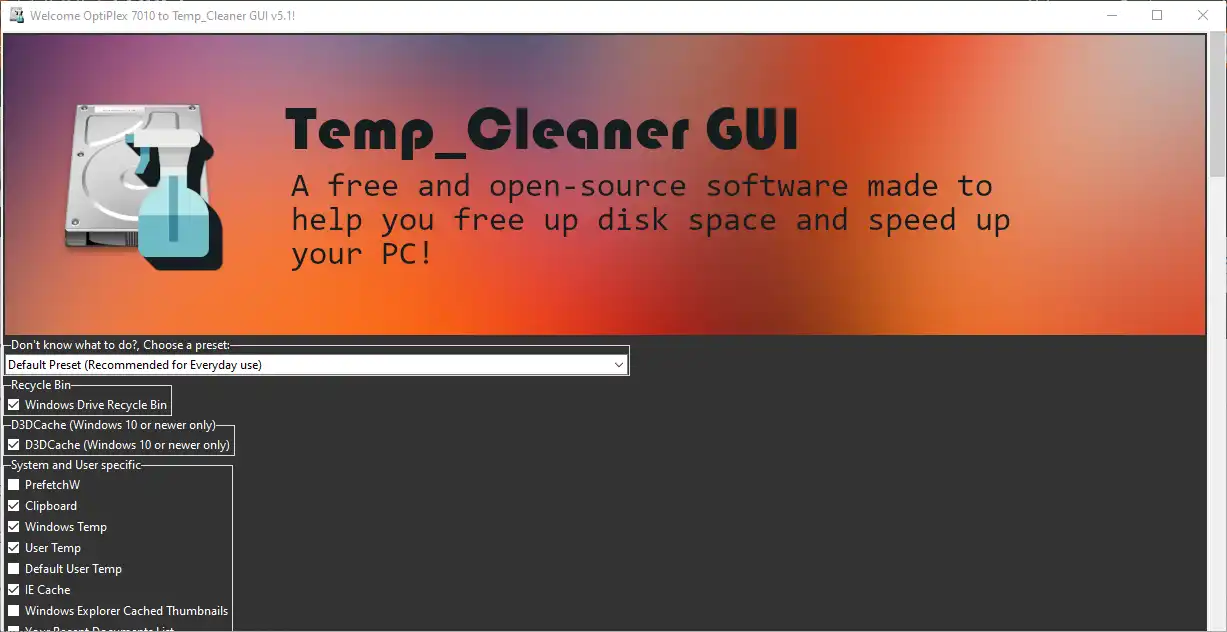 Web aracını veya web uygulamasını indirin Temp_Cleaner GUI