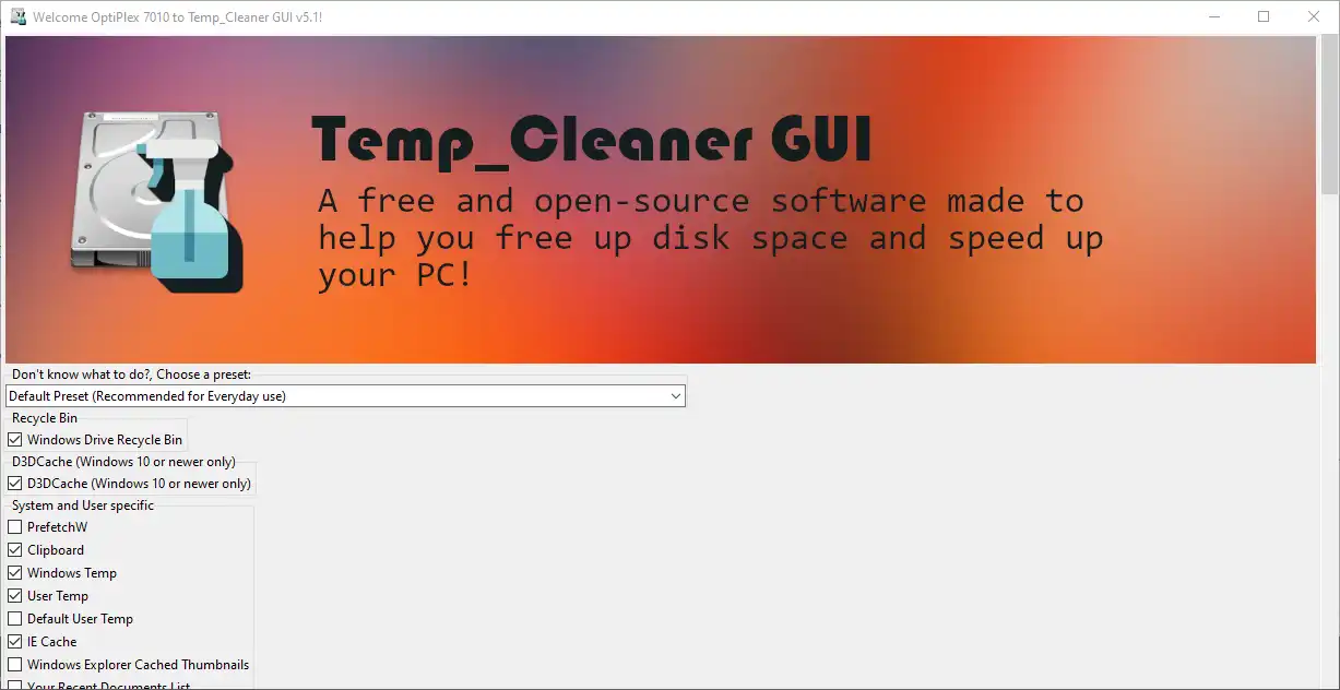 Web aracını veya web uygulamasını indirin Temp_Cleaner GUI