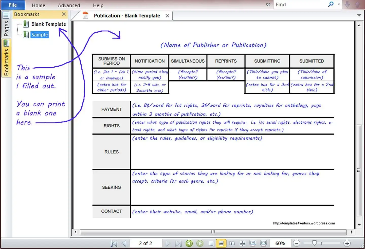 Download web tool or web app Template for Writing Markets