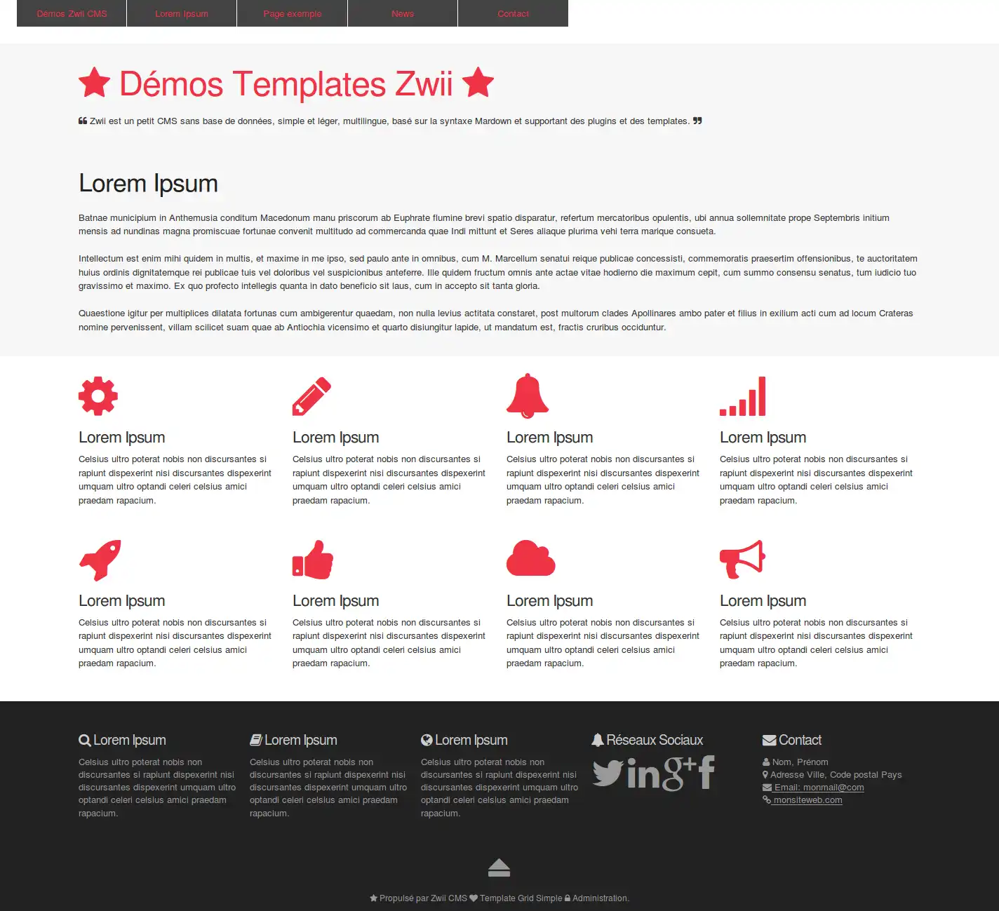 Download web tool or web app Template Zwii CMS "Grid Simple" HTML5