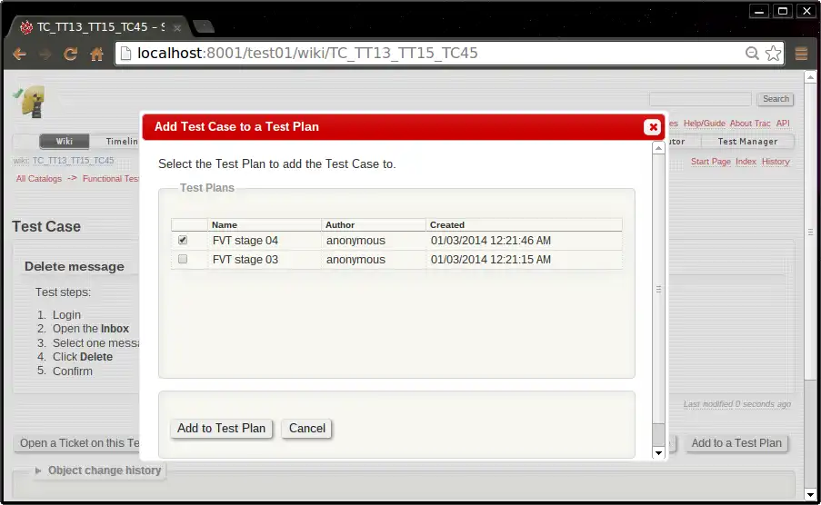 Download web tool or web app Test Manager plugin for Trac