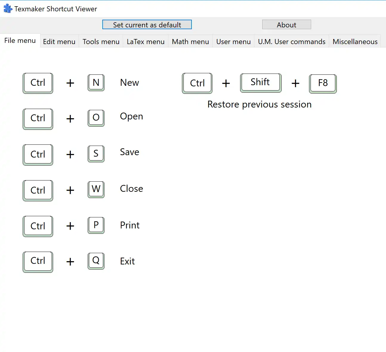 Unduh alat web atau aplikasi web Texmaker Shortcut Viewer