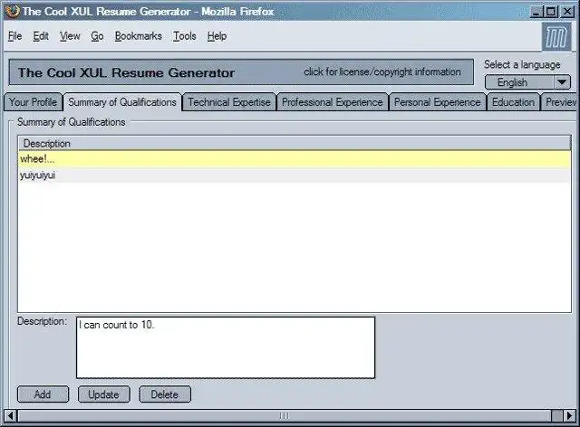 Download web tool or web app The Cool XUL Resume Generator