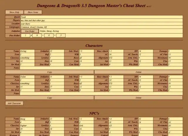 הורד את כלי האינטרנט או אפליקציית האינטרנט The Dungeon Masters Cheat Sheet להפעלה בלינוקס באופן מקוון